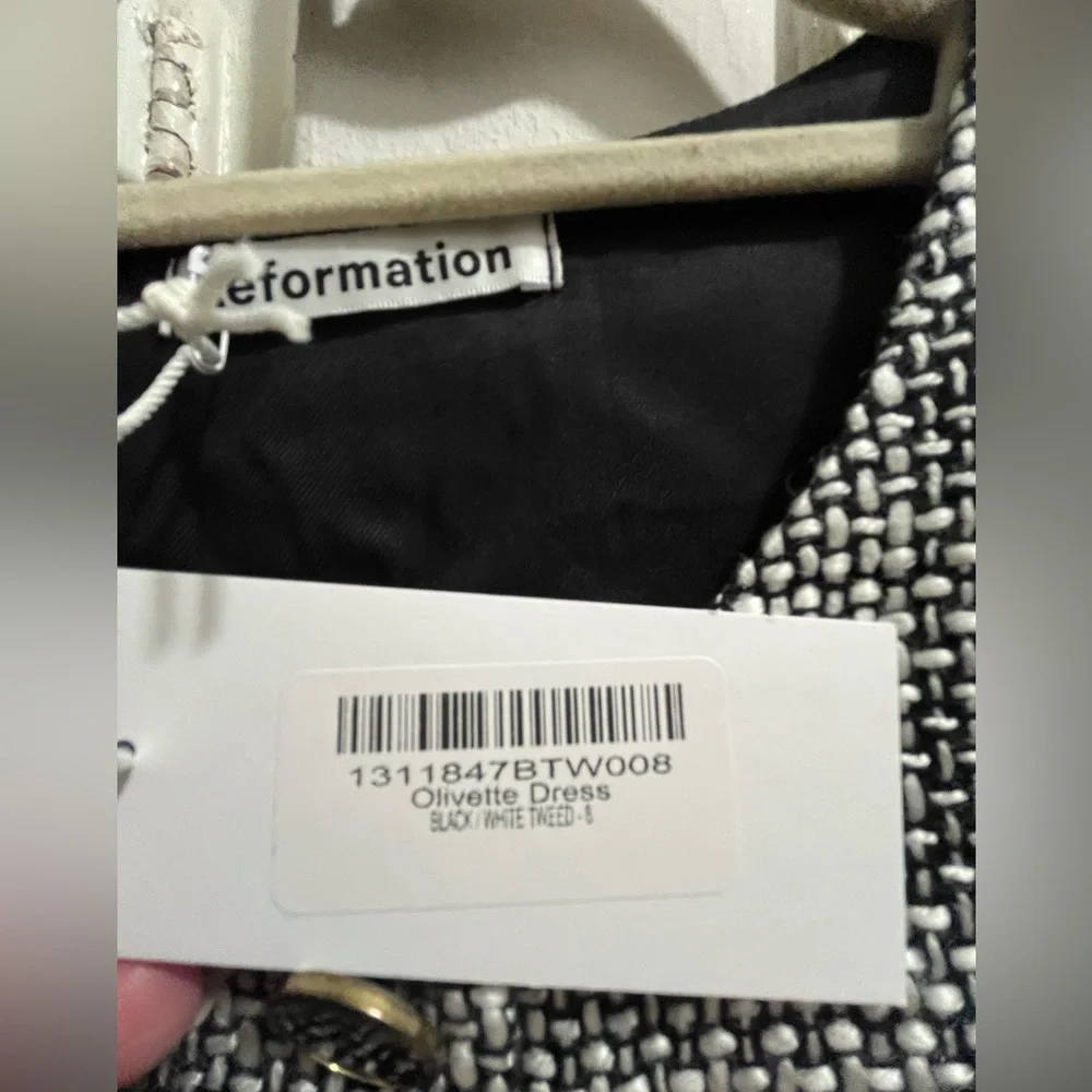 Reformation Olivette dress size 8 black/white tweed NEW NWT - Picture 7 of 15